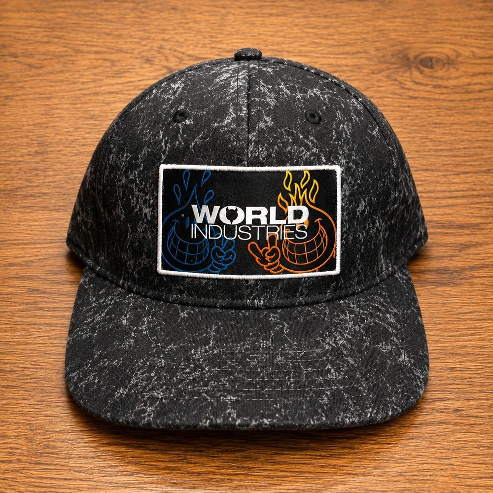 World Industries Hat Mens Snapback Gray Acid Wash Wet Willy Flame Boy Skater Y2K